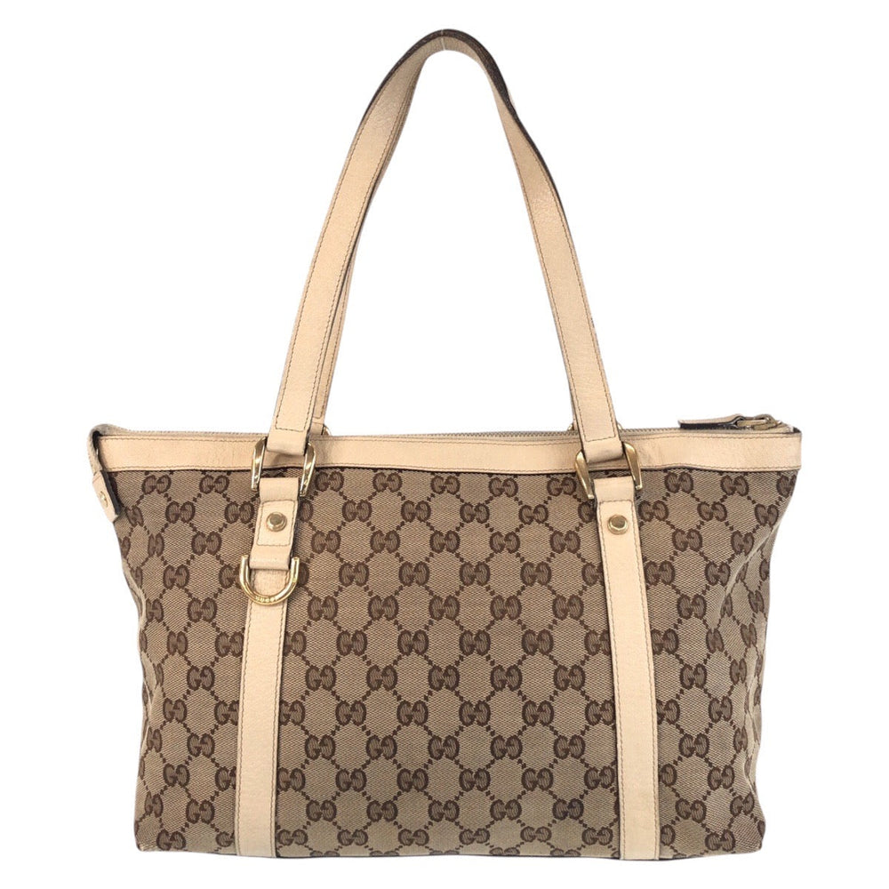 GUCCI Tote Bag 141470 GG canvas Beige White Gold Metal Abbey