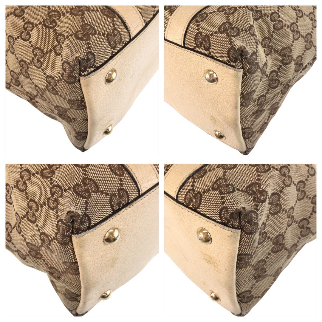 GUCCI Tote Bag 141470 GG canvas Beige White Gold Metal Abbey