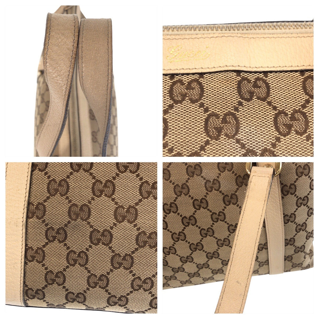 GUCCI Tote Bag 141470 GG canvas Beige White Gold Metal Abbey