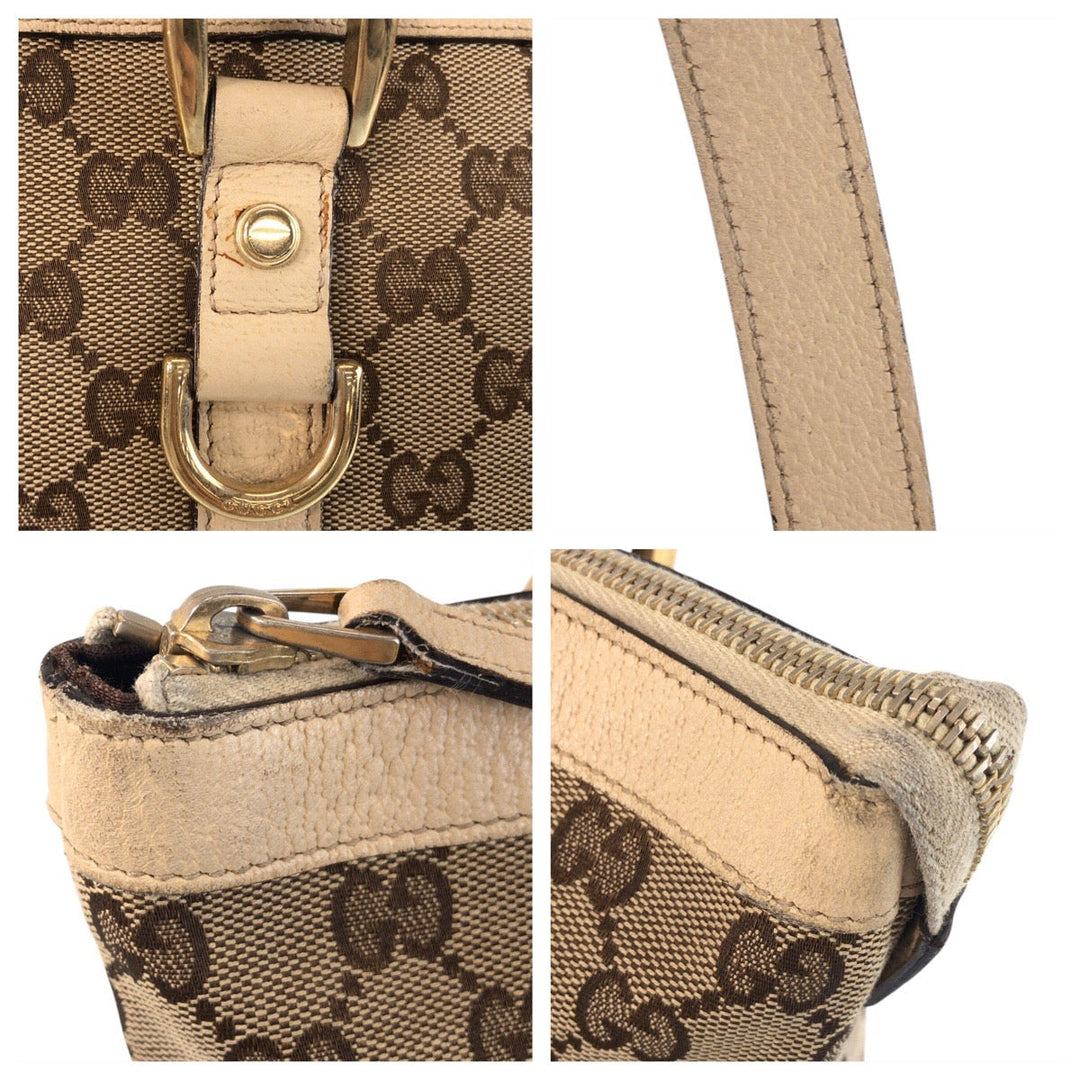 GUCCI Tote Bag 141470 GG canvas Beige White Gold Metal Abbey