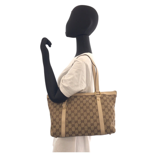 GUCCI Tote Bag 141470 GG canvas Beige White Gold Metal Abbey