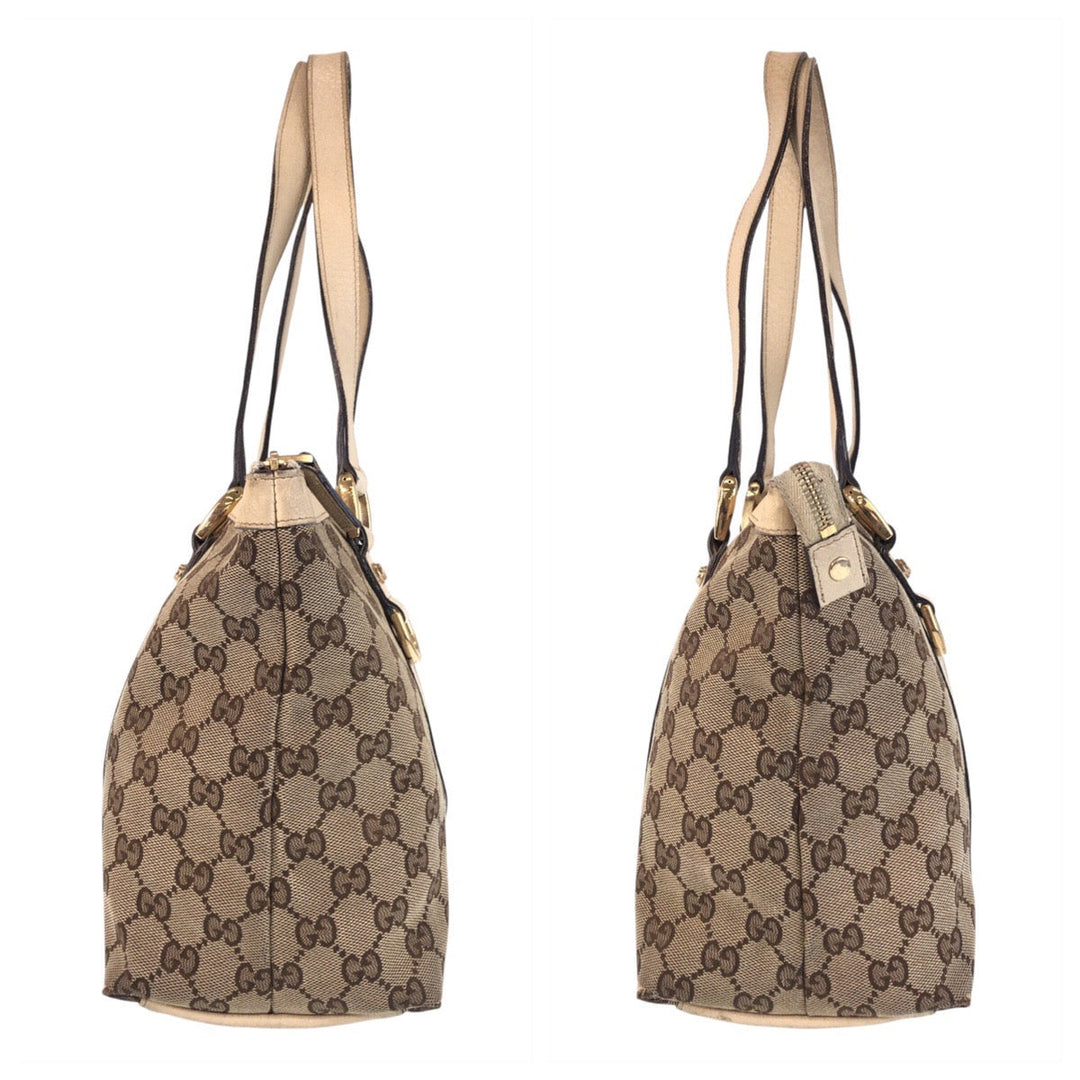 GUCCI Tote Bag 141470 GG canvas Beige White Gold Metal Abbey