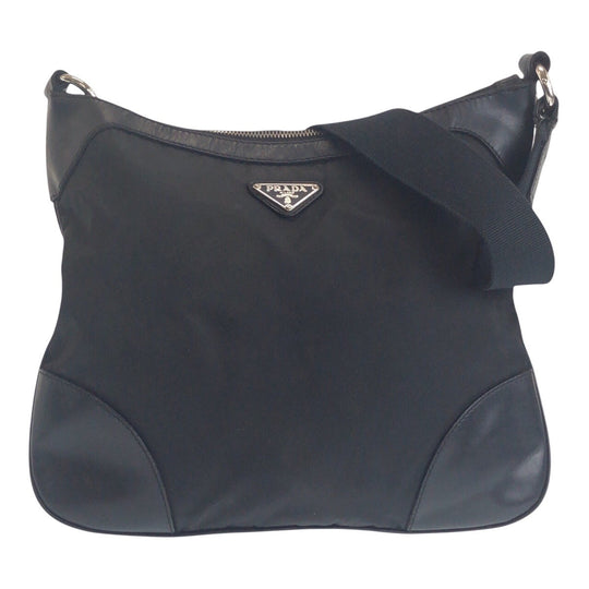 PRADA Shoulder Bag Nylon Black SilverMetal Shoulder Bag Messenger bag Test Triangle With logo Women Used Authentic