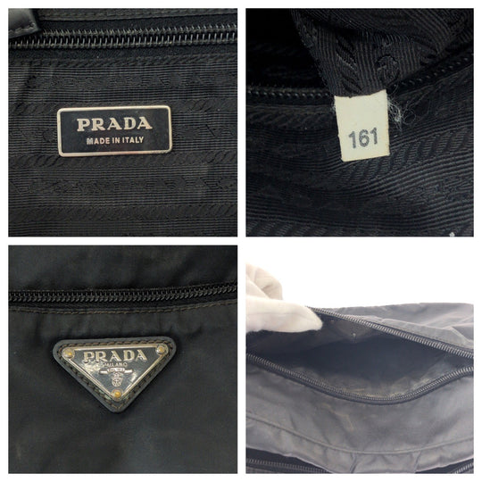 PRADA Shoulder Bag BT0166 Nylon Black SilverMetal Shoulder Bag pochette Test Triangle With logo Women Used Authentic