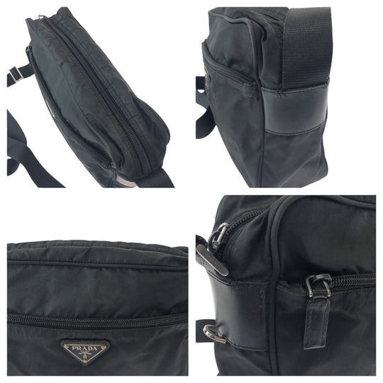 PRADA Shoulder Bag BT0166 Nylon Black SilverMetal Shoulder Bag pochette Test Triangle With logo Women Used Authentic