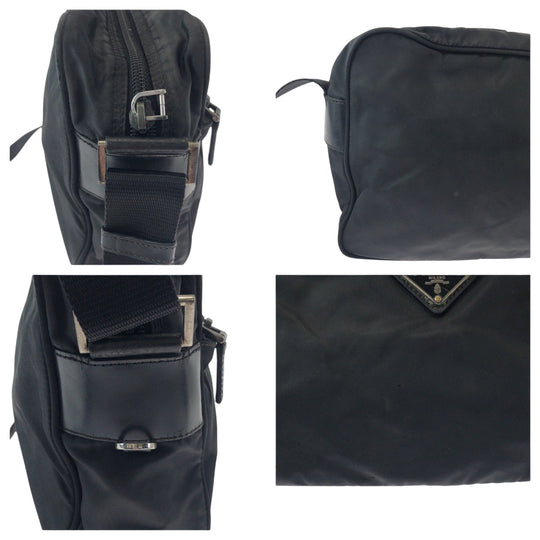 PRADA Shoulder Bag BT0166 Nylon Black SilverMetal Shoulder Bag pochette Test Triangle With logo Women Used Authentic