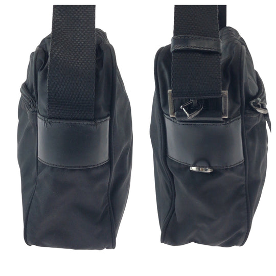 PRADA Shoulder Bag BT0166 Nylon Black SilverMetal Shoulder Bag pochette Test Triangle With logo Women Used Authentic