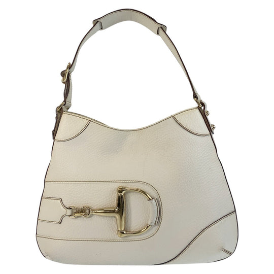 GUCCI Shoulder Bag 137388 leather White GoldMetal Horsebit Women Used Authentic