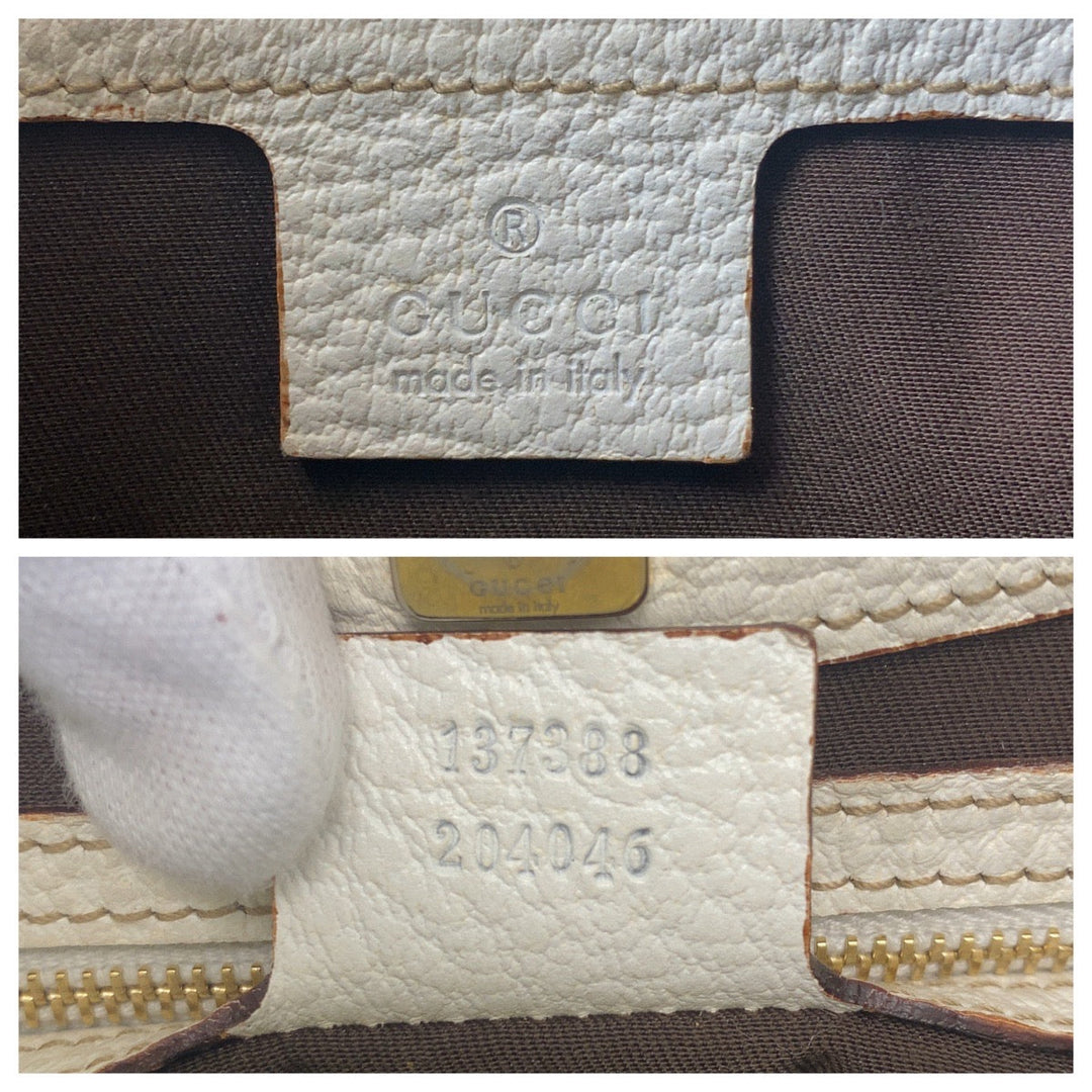 GUCCI Shoulder Bag 137388 leather White GoldMetal Horsebit Women Used Authentic