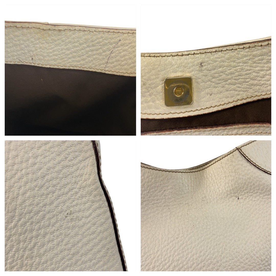 GUCCI Shoulder Bag 137388 leather White GoldMetal Horsebit Women Used Authentic
