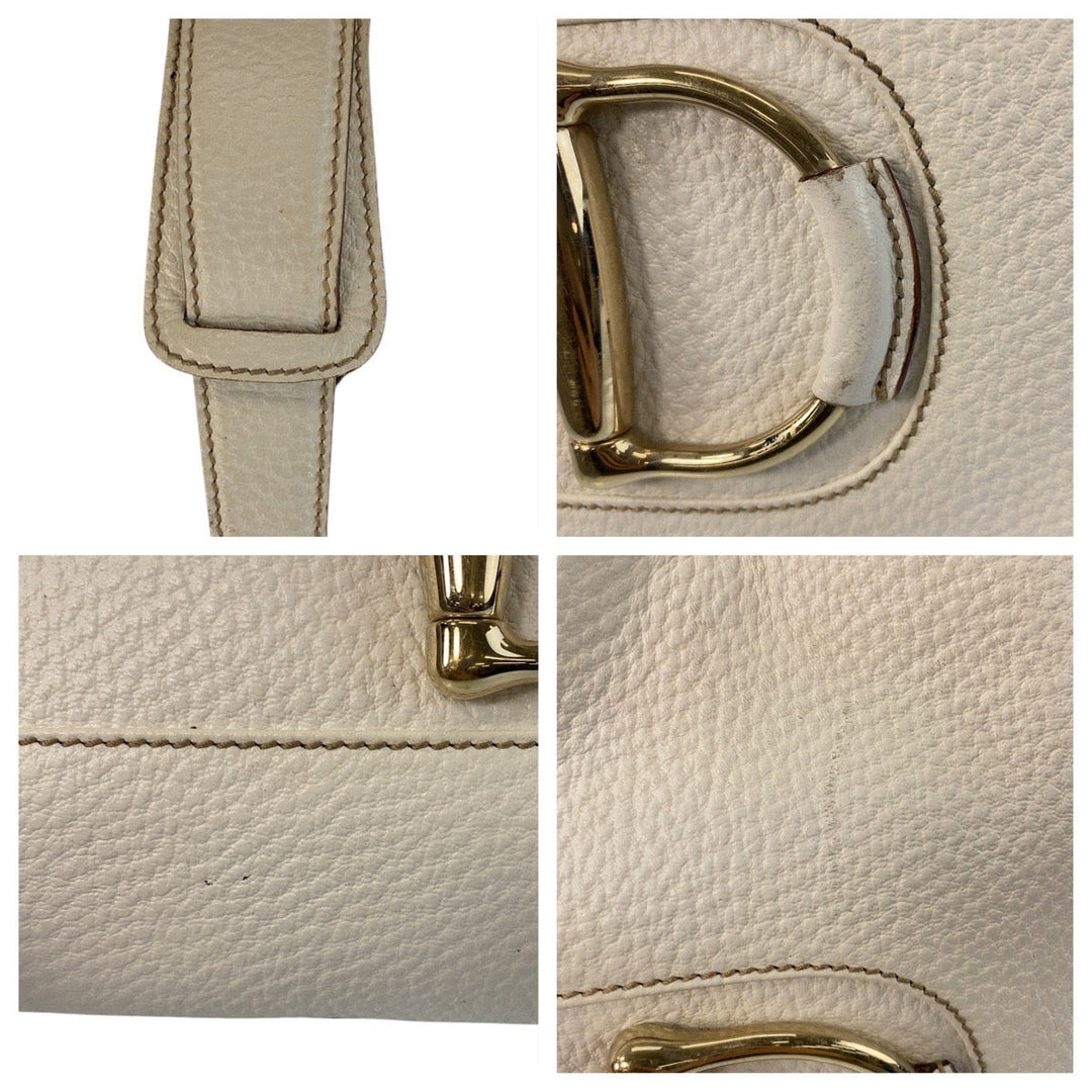 GUCCI Shoulder Bag 137388 leather White GoldMetal Horsebit Women Used Authentic