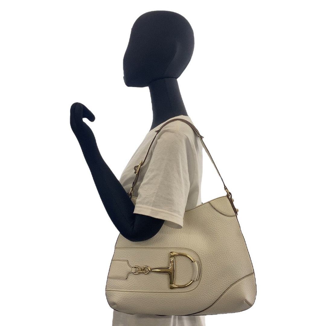 GUCCI Shoulder Bag 137388 leather White GoldMetal Horsebit Women Used Authentic
