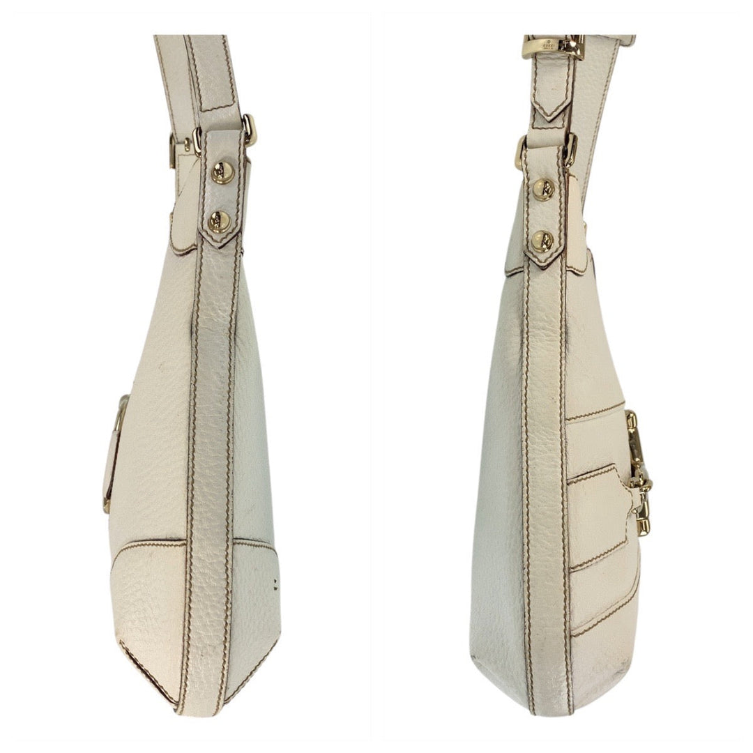 GUCCI Shoulder Bag 137388 leather White GoldMetal Horsebit Women Used Authentic