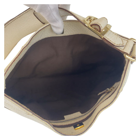 GUCCI Shoulder Bag 137388 leather White GoldMetal Horsebit Women Used Authentic