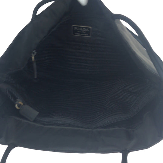 PRADA Tote Bag Nylon Black SilverMetal Tote Bag Shoulder Bag Test Triangle With logo Women Used Authentic