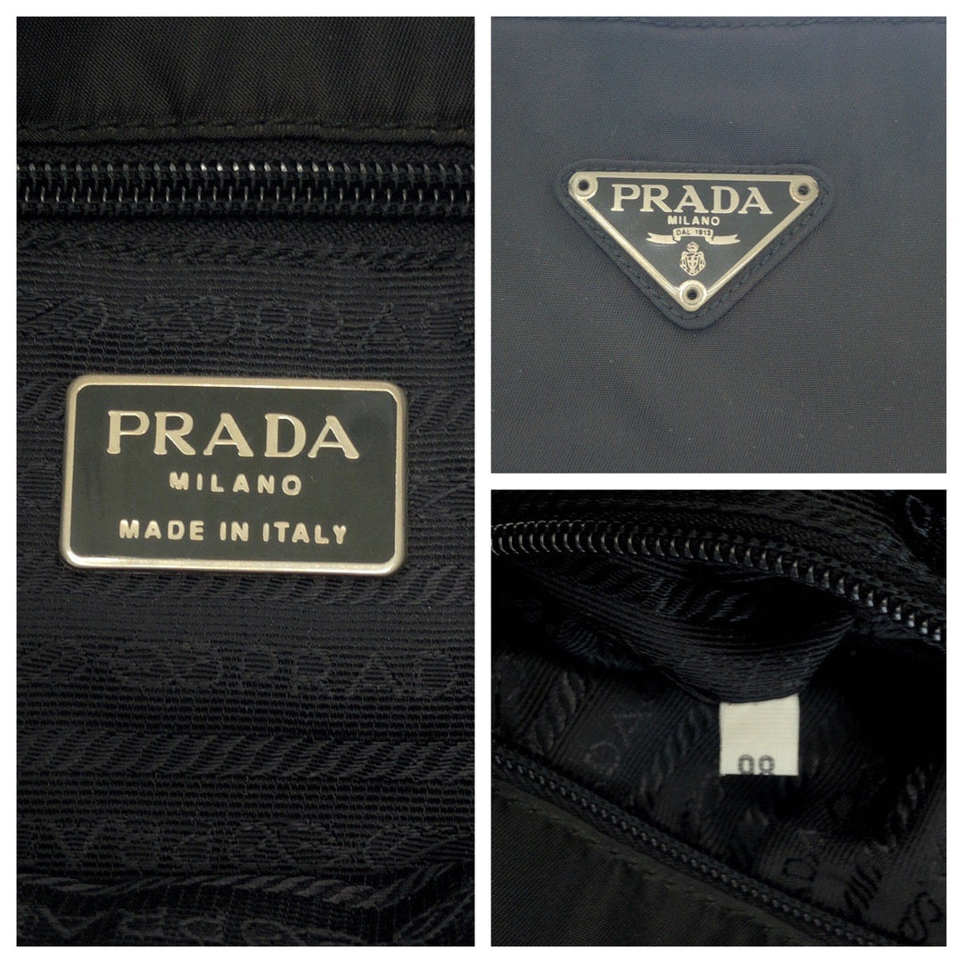PRADA Tote Bag Nylon Black SilverMetal Tote Bag Shoulder Bag Test Triangle With logo Women Used Authentic