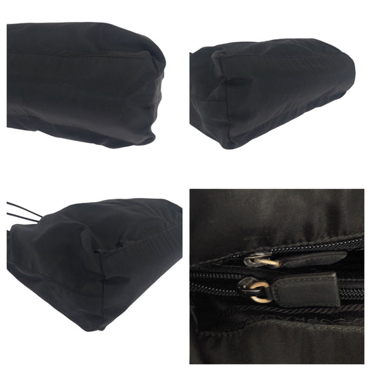 PRADA Tote Bag Nylon Black SilverMetal Tote Bag Shoulder Bag Test Triangle With logo Women Used Authentic