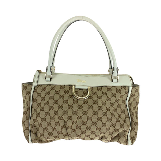 GUCCI Tote Bag 189831 GG canvas Beige White Gold Metal Abbey