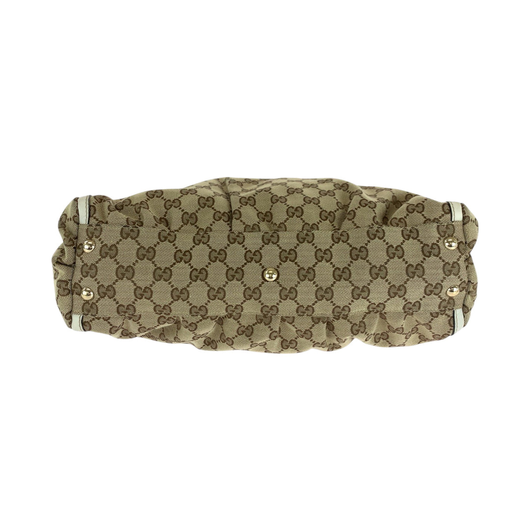 GUCCI Tote Bag 189831 GG canvas Beige White Gold Metal Abbey