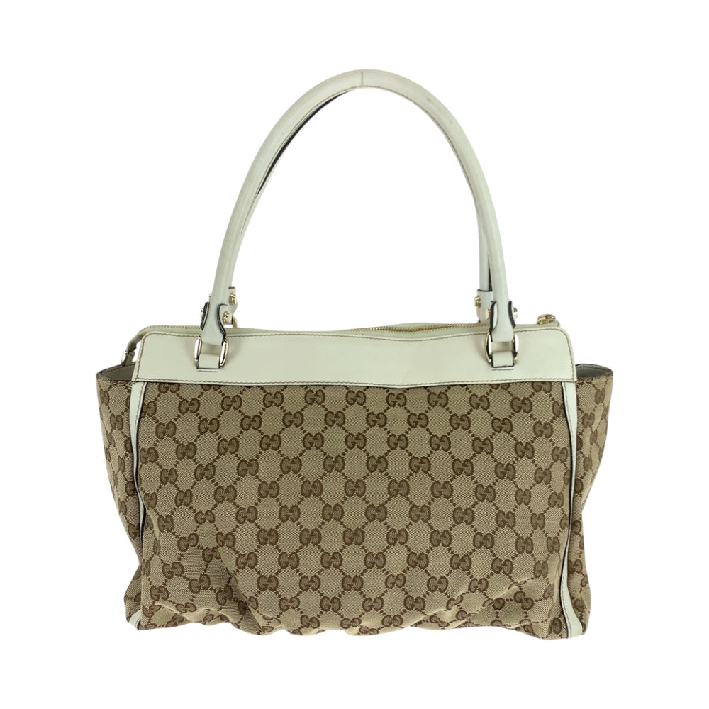 GUCCI Tote Bag 189831 GG canvas Beige White Gold Metal Abbey