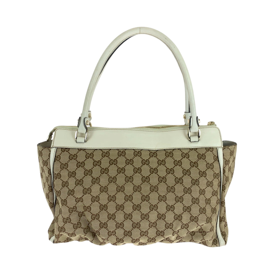 GUCCI Tote Bag 189831 GG canvas Beige White Gold Metal Abbey