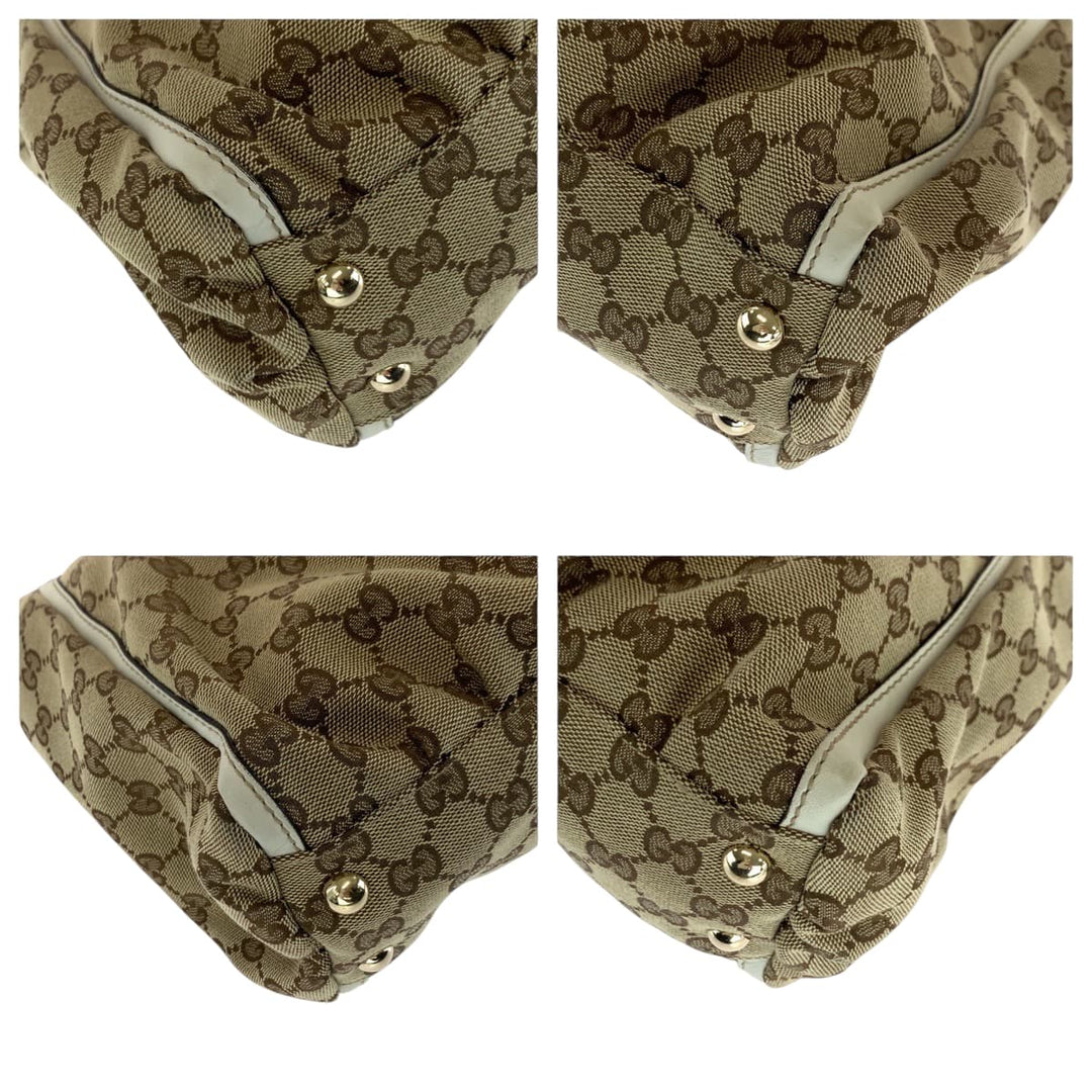 GUCCI Tote Bag 189831 GG canvas Beige White Gold Metal Abbey