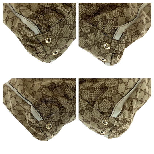 GUCCI Tote Bag 189831 GG canvas Beige White Gold Metal Abbey