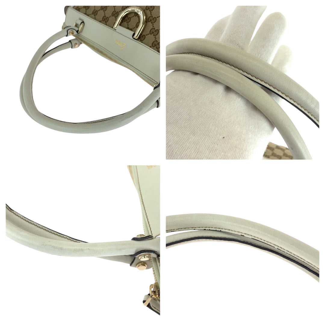 GUCCI Tote Bag 189831 GG canvas Beige White Gold Metal Abbey