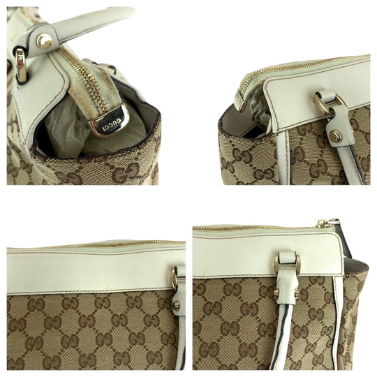 GUCCI Tote Bag 189831 GG canvas Beige White Gold Metal Abbey