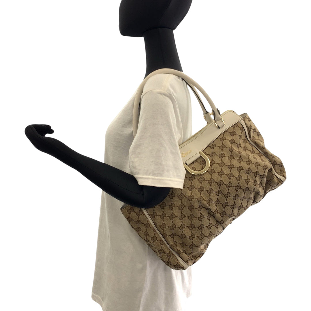 GUCCI Tote Bag 189831 GG canvas Beige White Gold Metal Abbey