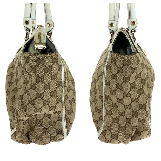 GUCCI Tote Bag 189831 GG canvas Beige White Gold Metal Abbey