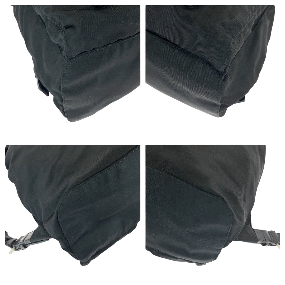 PRADA Backpack Nylon Black SilverMetal Backpack Backpack Test Triangle With logo Women Used Authentic