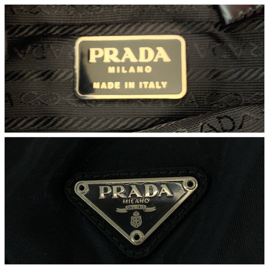 PRADA Backpack Nylon Black SilverMetal Backpack Backpack Test Triangle With logo Women Used Authentic