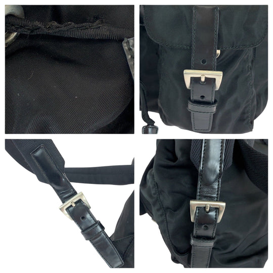 PRADA Backpack Nylon Black SilverMetal Backpack Backpack Test Triangle With logo Women Used Authentic