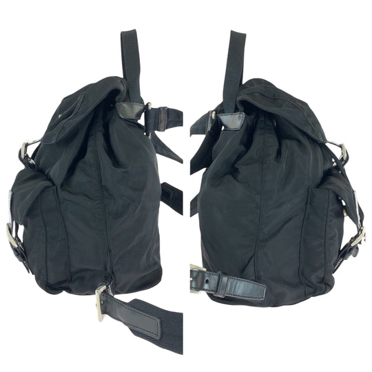 PRADA Backpack Nylon Black SilverMetal Backpack Backpack Test Triangle With logo Women Used Authentic