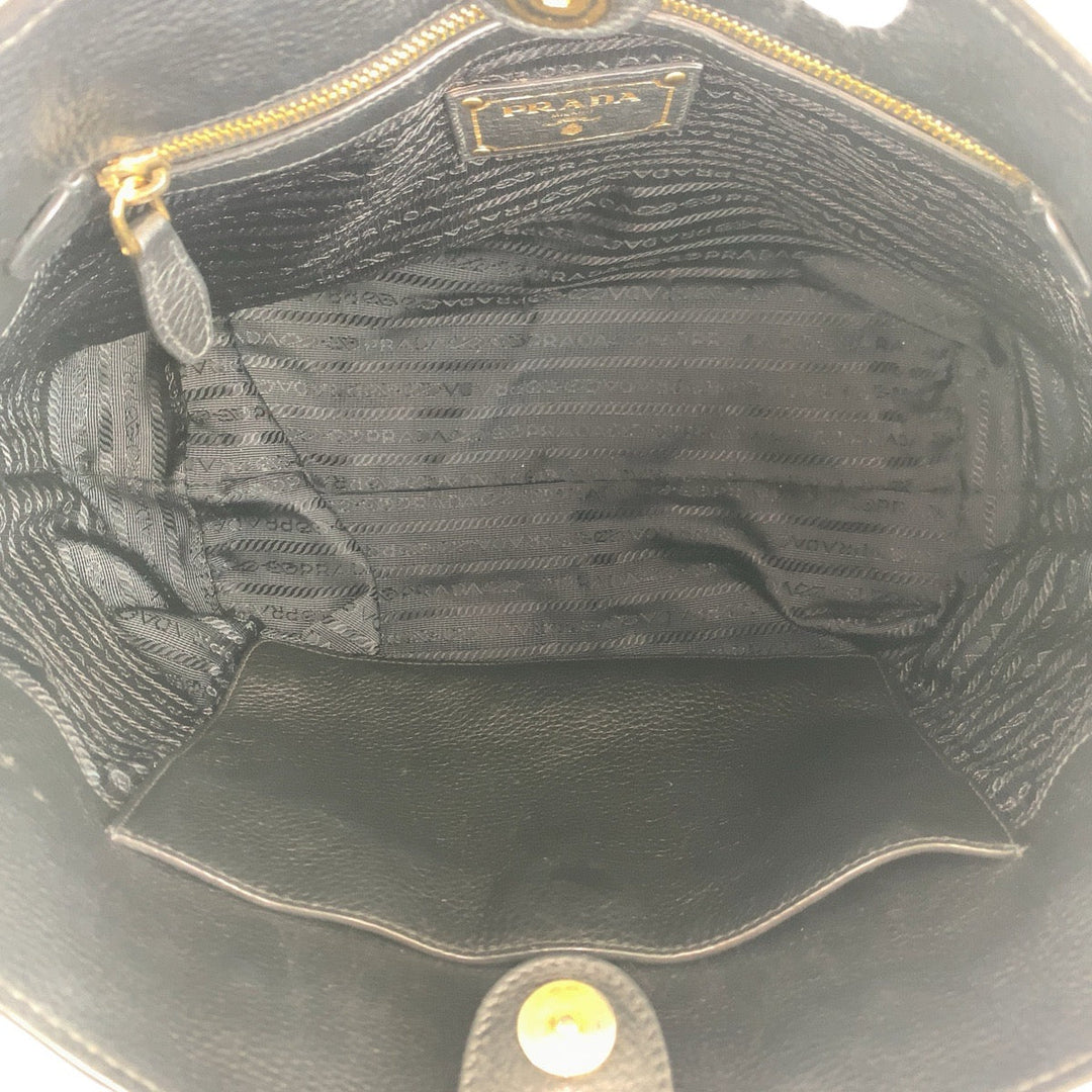 PRADA Tote Bag leather Black GoldMetal