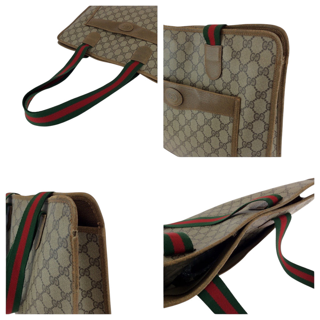 GUCCI Tote Bag 89 02 997 GG Supreme Canvas Brown Beige Gold Metal Tote Bag Shoulder Bag Old Gucci Shelly Line Women Used Authentic