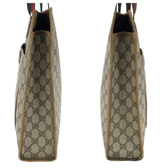 GUCCI Tote Bag 89 02 997 GG Supreme Canvas Brown Beige Gold Metal Tote Bag Shoulder Bag Old Gucci Shelly Line Women Used Authentic