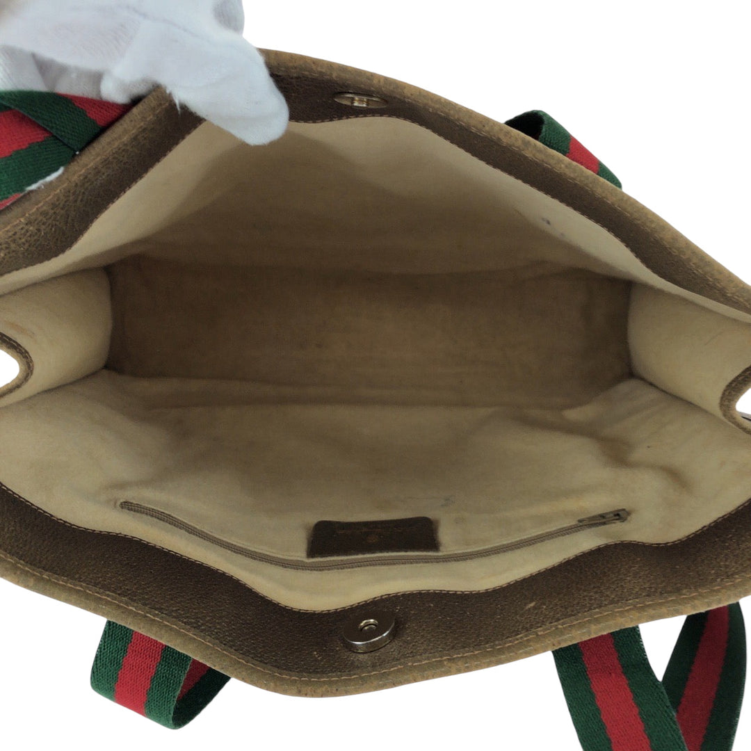 GUCCI Tote Bag 89 02 997 GG Supreme Canvas Brown Beige Gold Metal Tote Bag Shoulder Bag Old Gucci Shelly Line Women Used Authentic
