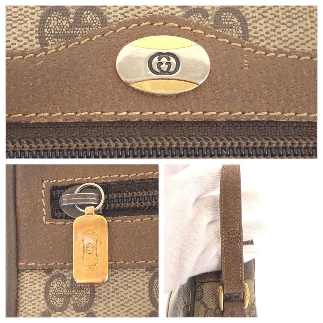 GUCCI Shoulder Bag 68 02 004 GG Supreme canvas, leather Brown Beige Gold Metal Crossbody Shoulder Bag Old Gucci Shelly Line Women Used Authentic