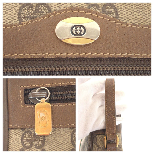 GUCCI Shoulder Bag 68 02 004 GG Supreme canvas, leather Brown Beige Gold Metal Crossbody Shoulder Bag Old Gucci Shelly Line Women Used Authentic