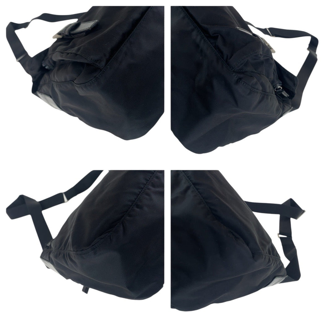 PRADA Shoulder Bag Nylon, Leather black Shoulder Bag pochette Test Triangle With logo Women Used Authentic