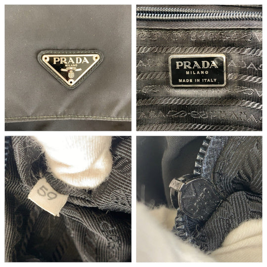 PRADA Shoulder Bag Nylon, Leather black Shoulder Bag pochette Test Triangle With logo Women Used Authentic