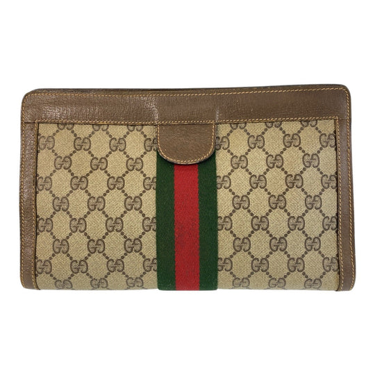 GUCCI Clutch bag 89 01 002 GG Supreme canvas, leather beige Clutch bag business bag Sherry Line Old Gucci Women Used Authentic