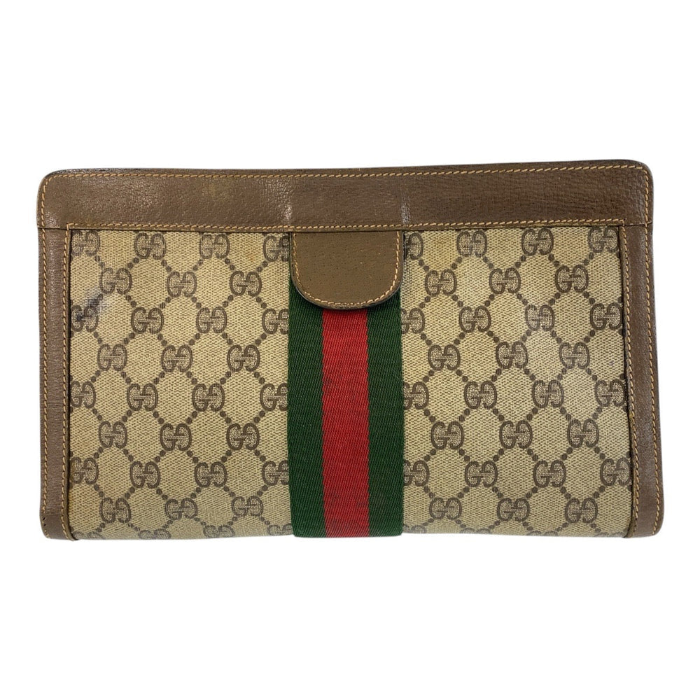 GUCCI Clutch bag 89 01 002 GG Supreme canvas, leather beige Clutch bag business bag Sherry Line Old Gucci Women Used Authentic