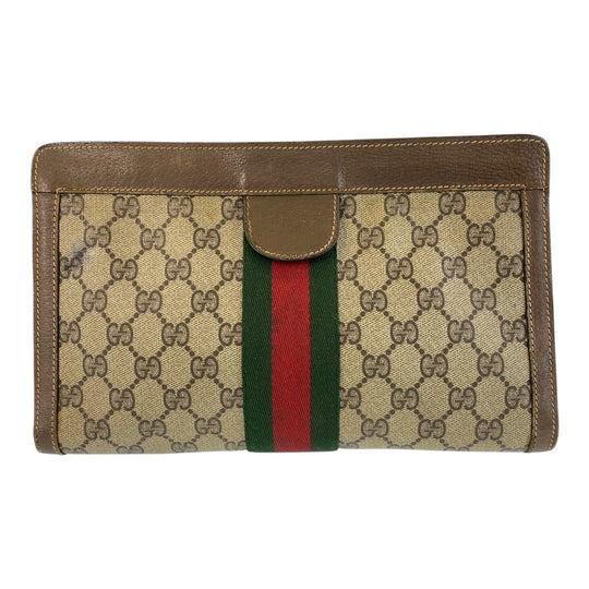 GUCCI Clutch bag 89 01 002 GG Supreme canvas, leather beige Clutch bag business bag Sherry Line Old Gucci Women Used Authentic