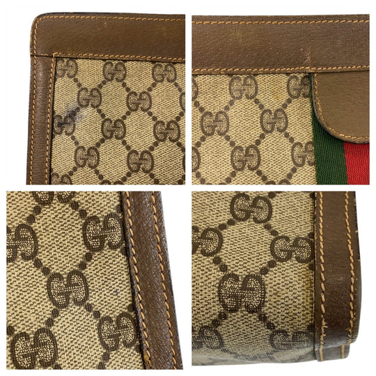 GUCCI Clutch bag 89 01 002 GG Supreme canvas, leather beige Clutch bag business bag Sherry Line Old Gucci Women Used Authentic