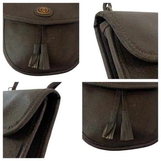 GUCCI Shoulder Bag leather Brown Gold Metal Shoulder Bag pochette Old Gucci Women Used Authentic