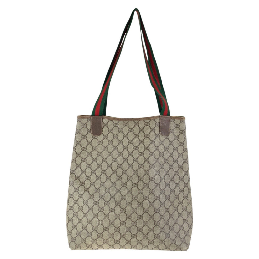 GUCCI Tote Bag 89 02 003 GG Supreme canvas, leather Brown Tote Bag Shoulder Bag Old Gucci Shelly Line Interlocking Women Used Authentic