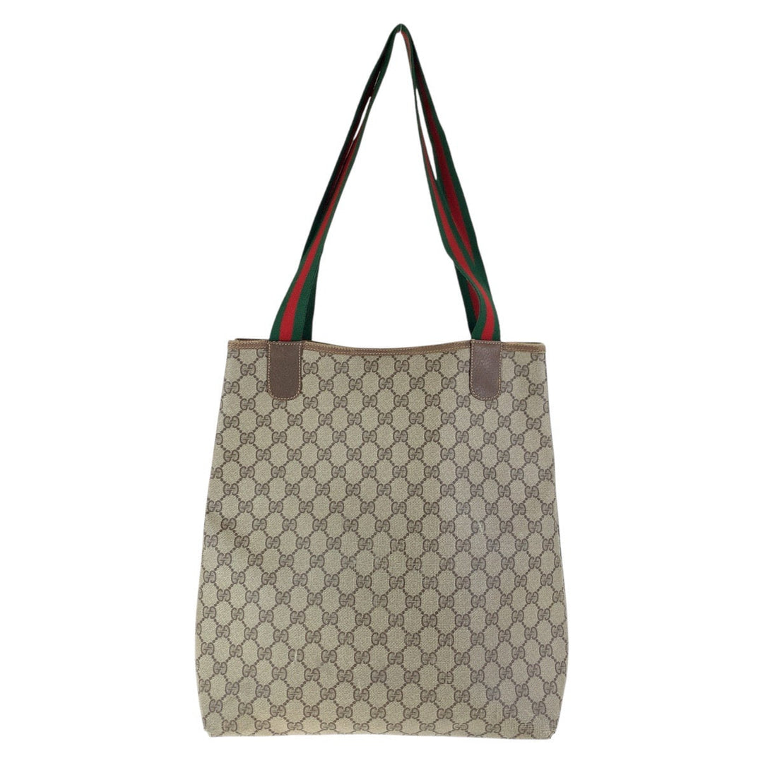 GUCCI Tote Bag 89 02 003 GG Supreme canvas, leather Brown Tote Bag Shoulder Bag Old Gucci Shelly Line Interlocking Women Used Authentic